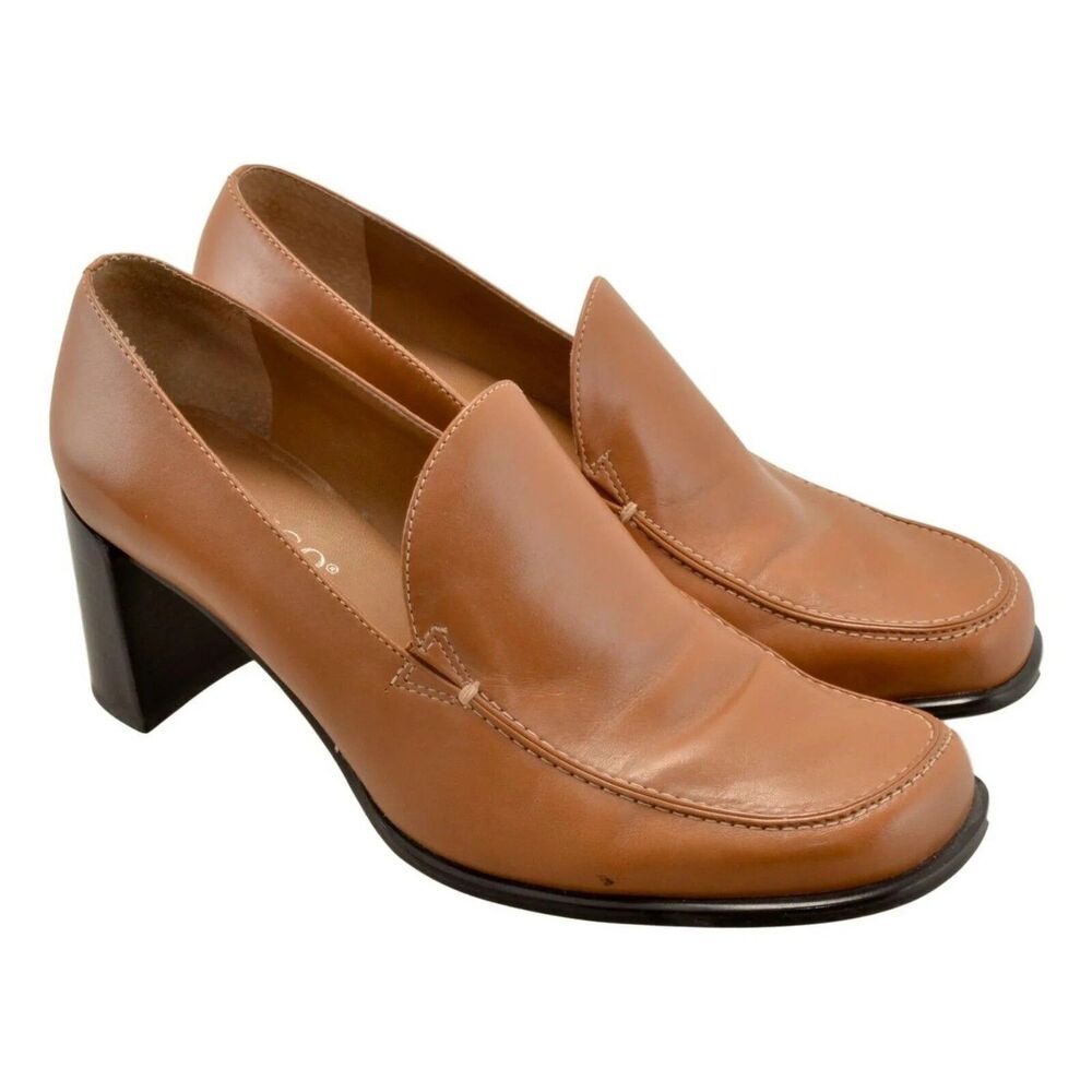 Franco Sarto Women's Brown Leather Slip-On Heels, Size 7.5M